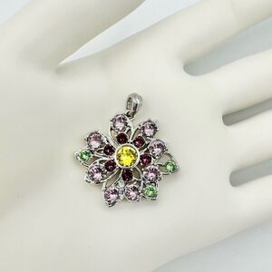 Silver May Birthstone Gem Cluster Flower Necklace Pendant